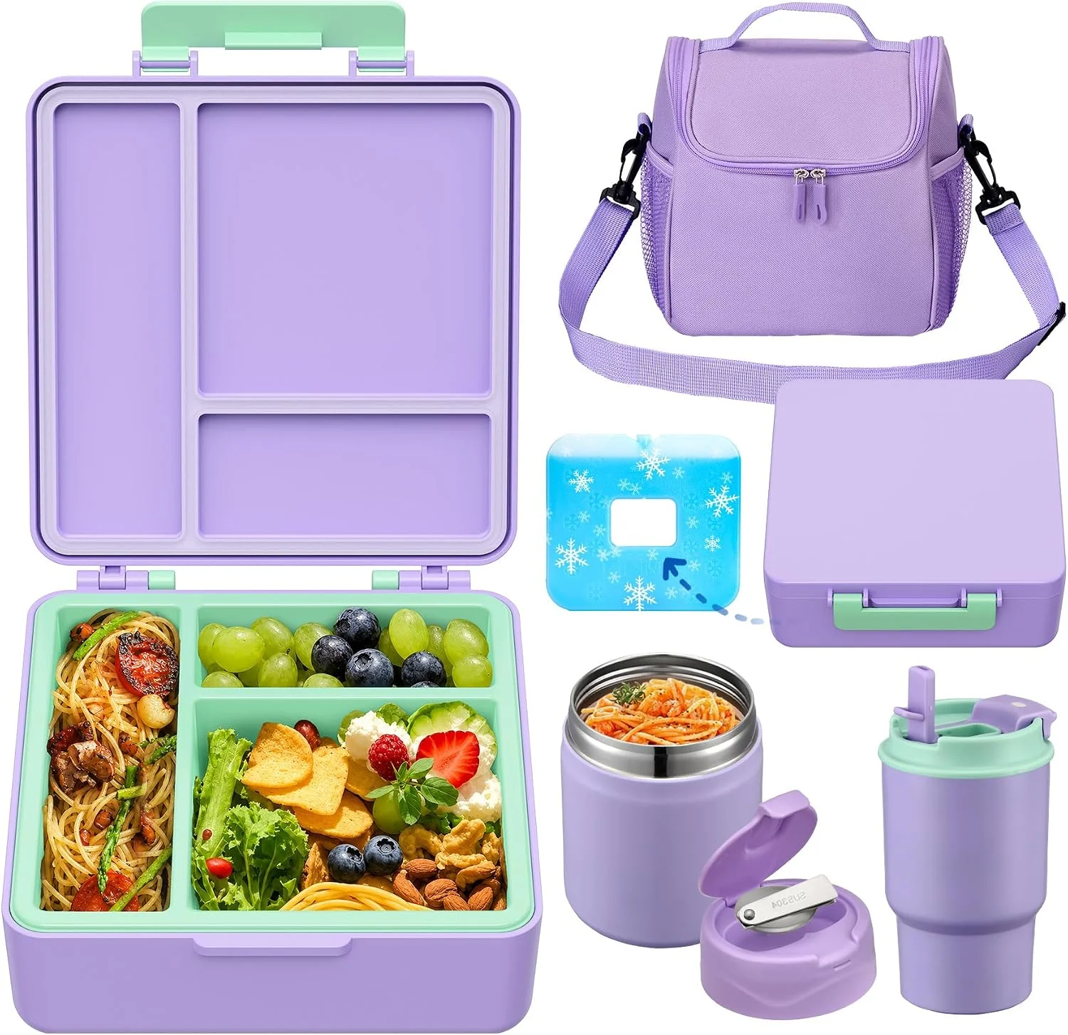 Lunch Box for Kids with 17oz Soup Thermo, Insulated Tumbler Water Bottle and Insulated Lunch Bag, Leak-Proof 3 Compartment Lunch Food Container - Image 4