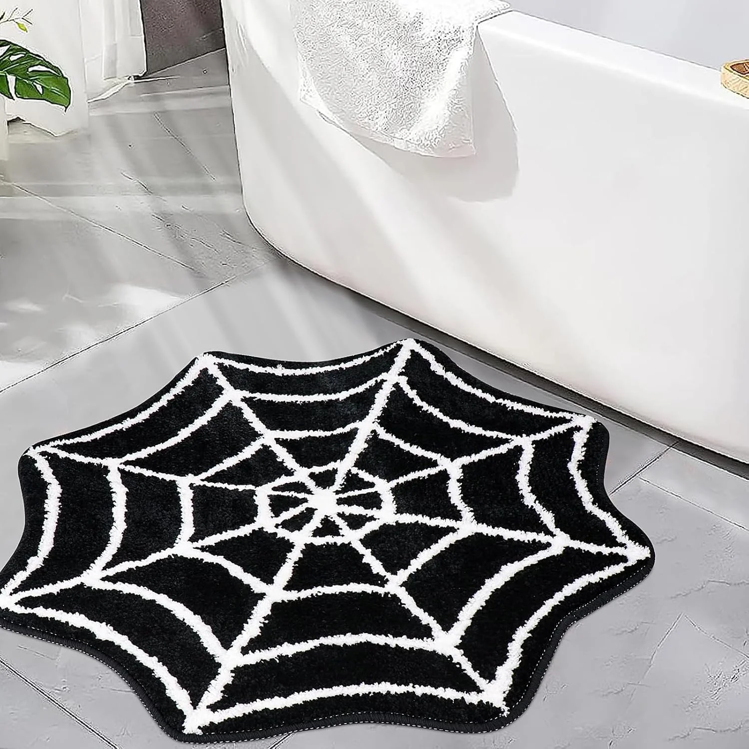 Spider Web Bath Mat, 31??20 Halloween Bath Mat Non-Slip Rugs Spiderweb Rug Machine Washable Goth Area Rugs Gothic Rug for Front Door, Bedroom