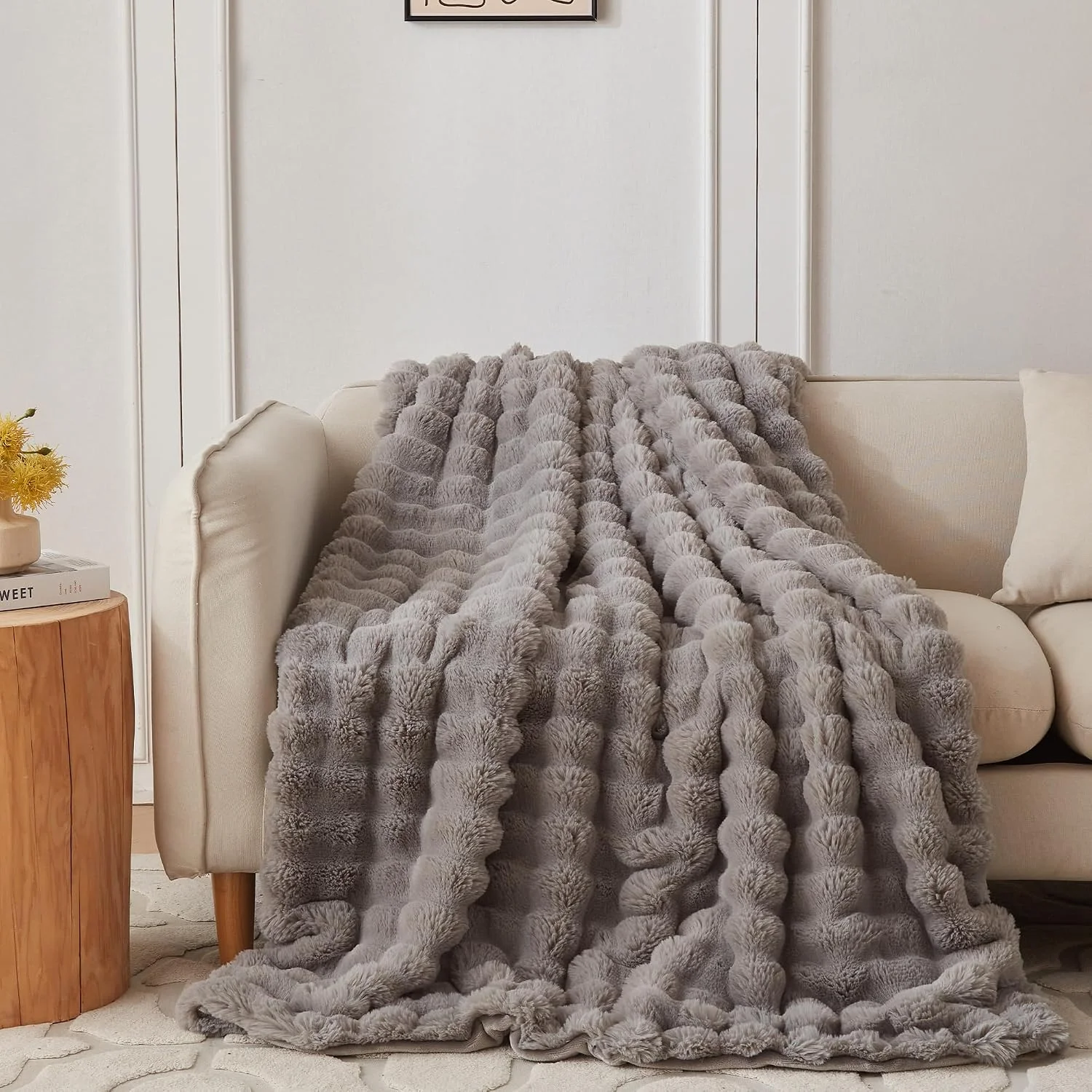 COOVA Soft Bubble Faux Fur Throw Blanket, 50x60, Tie-dye Brown - Image 2