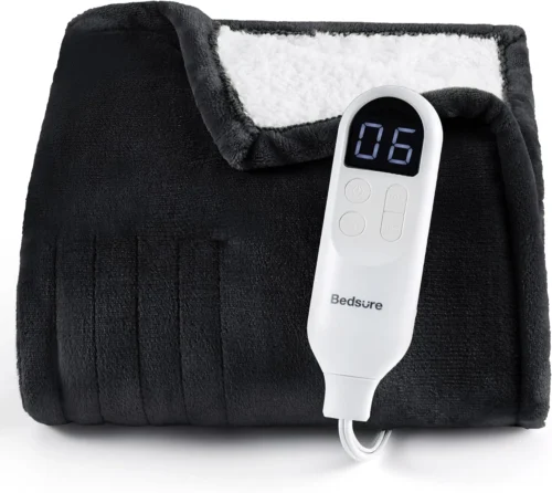 Bedsure Heated Blanket Throw Blanket with Preheat Function - Fast Heating Electric Blanket, Soft Flannel Throw with 6 Time Settings(Up to 10H), 6 Heating Settings, Gifts for Grandma (50x60, Grey)