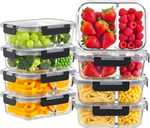 Pack 2 Compartment 36oz Borosilicate Glass Meal Prep Containers with Lids