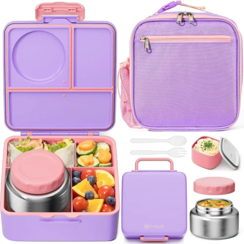 60oz Kids Bento lunch Box with Insulated Lunch Bag & 8.5oz Thermo