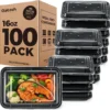 Meal Prep Containers 24oz-100 Pack (200-Piece) Reusable Food Storage Containers with Lids Microwave, Freezer, Dishwasher Safe - Leakproof & BPA Free Durable Plastic Bento Box for To Go Take Out