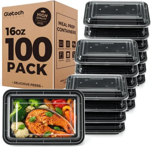 Meal Prep Containers 24oz-100 Pack (200-Piece) Reusable Food Storage Containers with Lids Microwave, Freezer, Dishwasher Safe - Leakproof & BPA Free Durable Plastic Bento Box for To Go Take Out