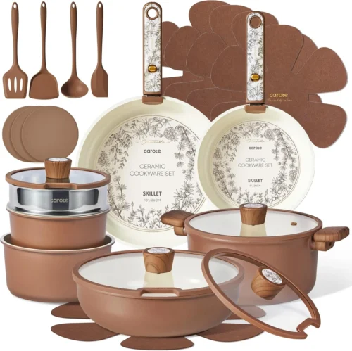 Alternative view of CAROTE 25pcs Ceramic Cookware Sets, Detachable Handle Pots and Pans Set