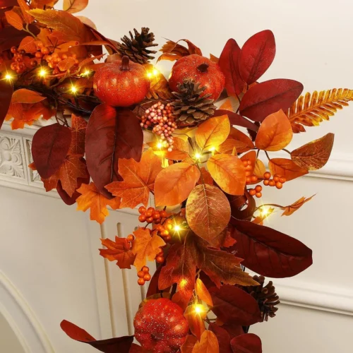 9ft Fall Garland with Lights and Timer for Mantle