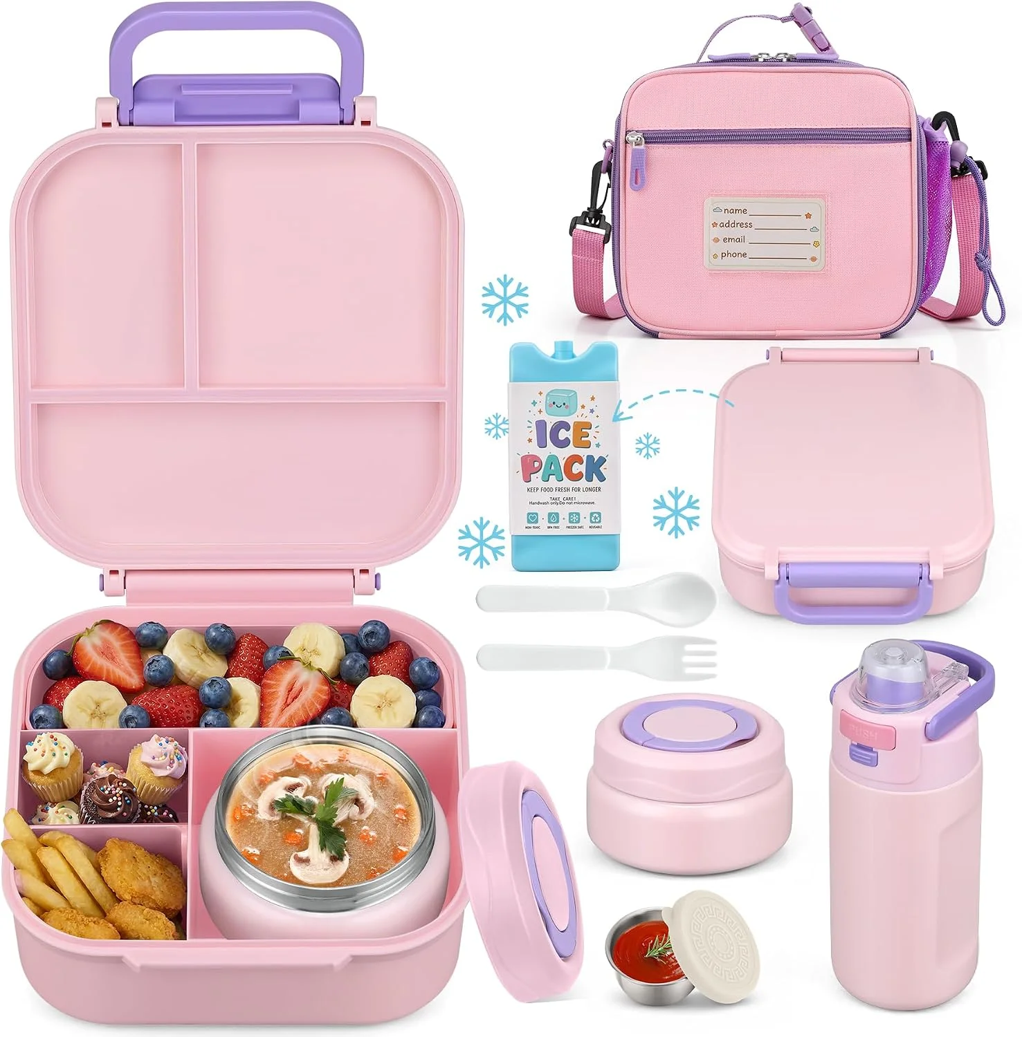 Lunch Box for Kids with 7oz Soup Thermo, Insulated Stainless Steel Kids Water Bottle with Straw and Insulated Lunch Bag - Image 3