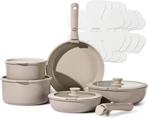 CAROTE 19pcs Pots and Pans Set Non Stick, Detachable Handle Cookware, Green