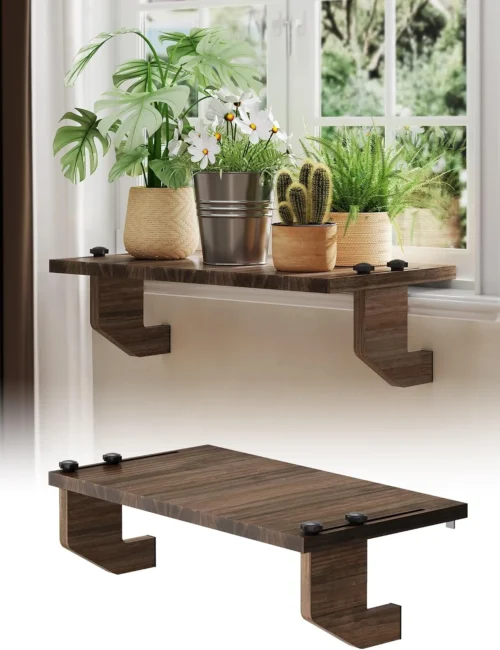 Window Sill Extender Plant Shelf, No Drill Wood Adjustable 21.2x11.8