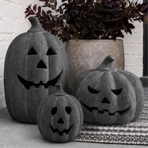 Decorations - Black Handmade Terracotta Jack O Lantern Pumpkin