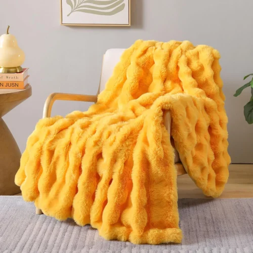 Alternative view of Smoofy Faux Rabbit Fur Throw for Couch - Rainbow Bubble Blanket 50x60