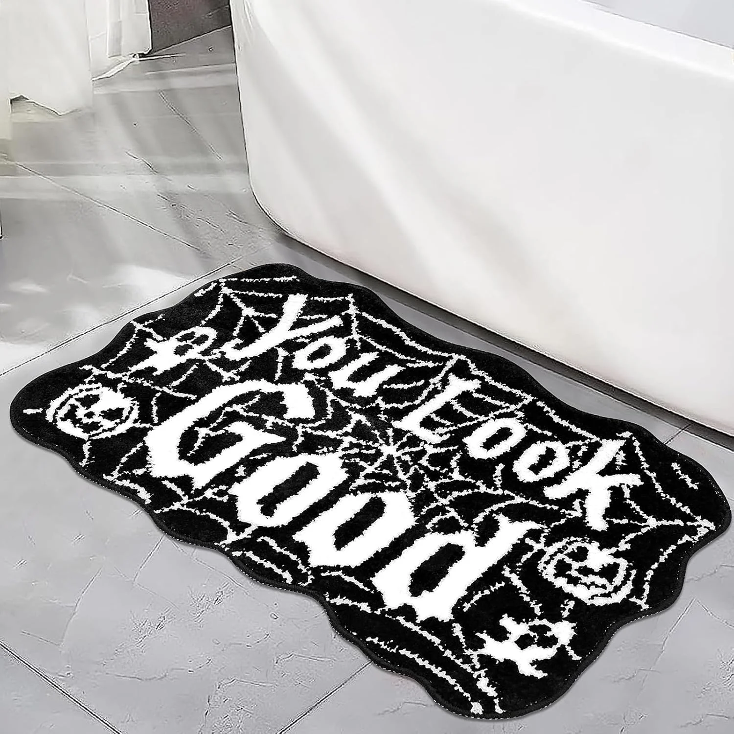 Spider Web Bath Mat, 31??20 Halloween Bath Mat Non-Slip Rugs Spiderweb Rug Machine Washable Goth Area Rugs Gothic Rug for Front Door, Bedroom - Image 3
