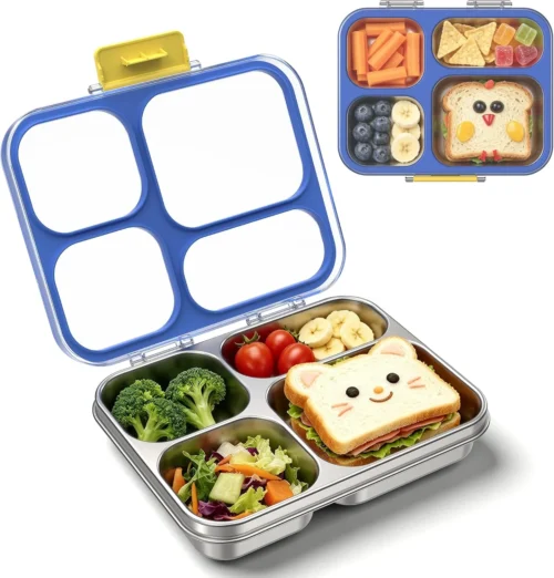 Alternative view of Reeple Stainless Steel Lunch Box for Kids, Leakproof 4 Compartment Kids Bento Lunch Box with Clear Lid, BPA-Free Steel Lunch Box Containers for School Travel (Blue)