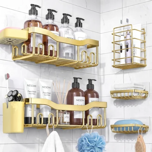 7-Pack Shower Caddy Adhesive, Stainless Steel Shower Organizer Shelf