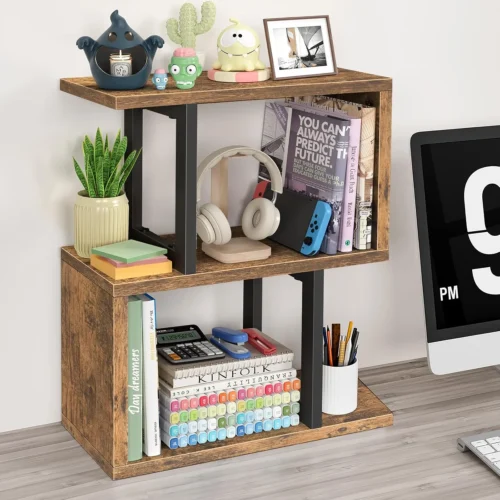 Small Desktop Bookshelf for Top of Desk Shelf - Mini White Table Bookcase 3-Tier Shelves Storage Book Organizer Hutch for Dorm Office College