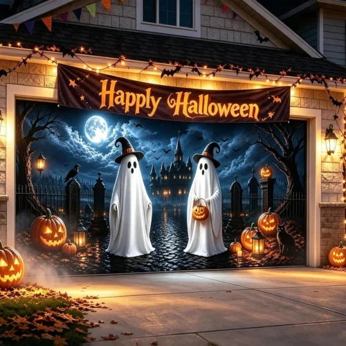 Alternative view of Garage Door Cover 16x7 FT, Realistic Garage Scene Design