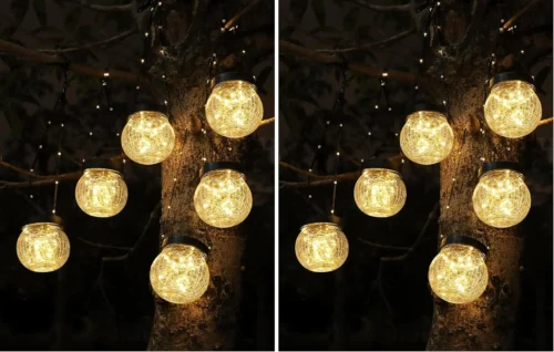 Alternative view of Lanterns Solar Lights Outdoor Waterproof 6-Pack, Solar Powered Hanging Lights Cracked Glass Hanging Globes for Christmas Decoration, Shepherd Hook