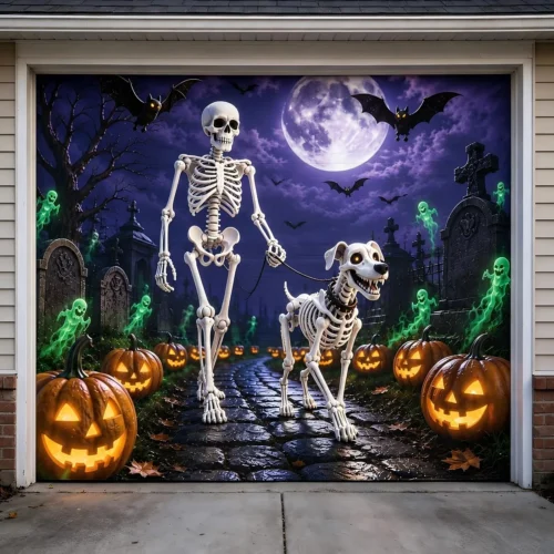 Garage Door Cover 16x7 FT, Realistic Garage Scene Design