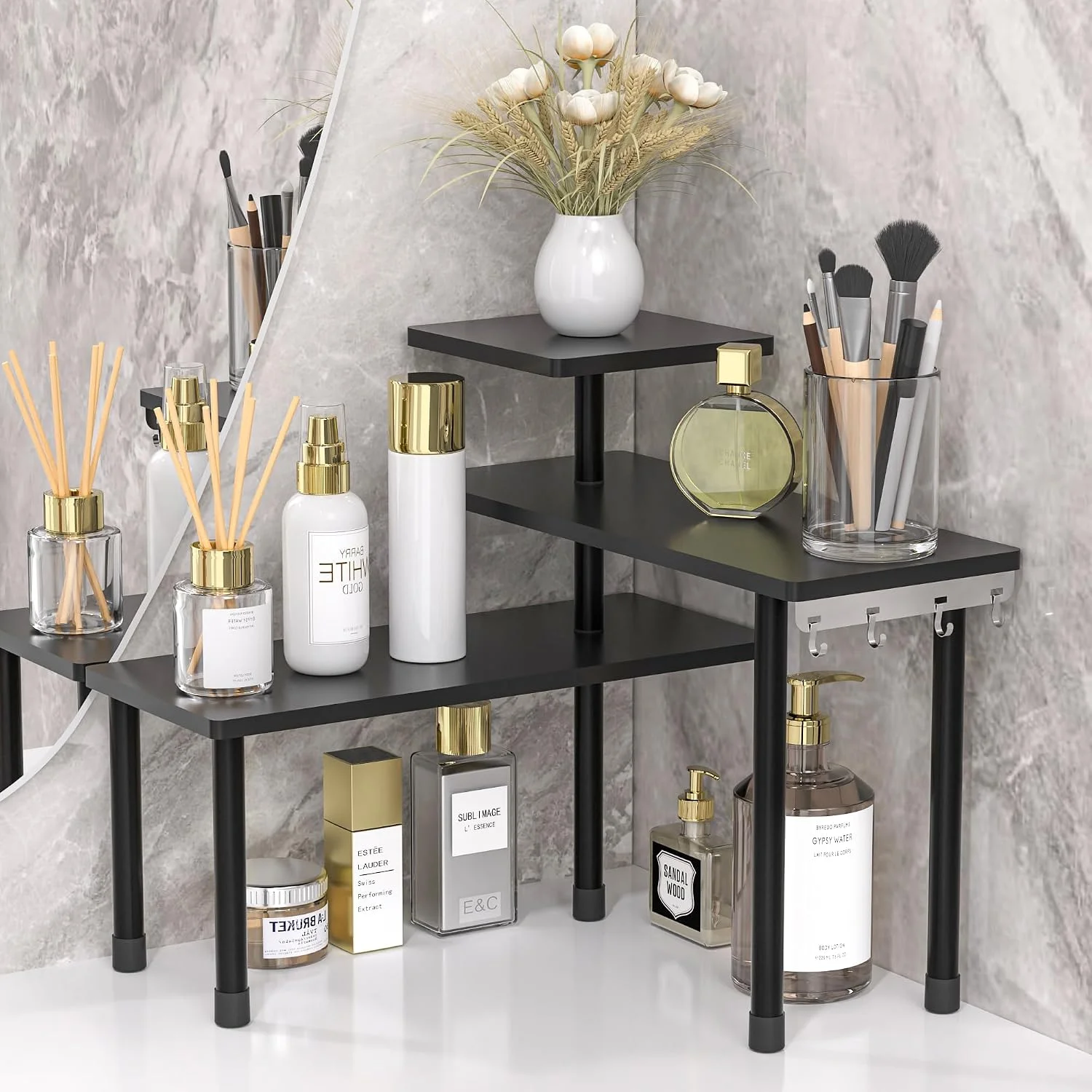 Kitchen Countertop Organizer 3-Tier Corner Shelf, Rustic Brown - Image 3