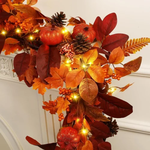 Alternative view of 9ft Fall Garland with Lights and Timer for Mantle