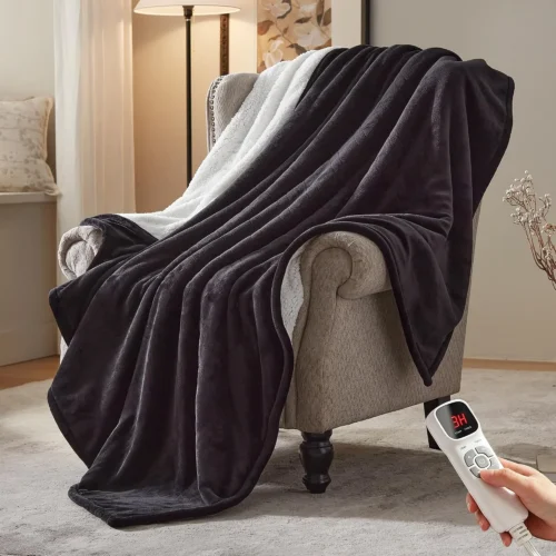 BEARKISS Electric Heated Blanket, 50x60 Heating Throw Flannel London Grey
