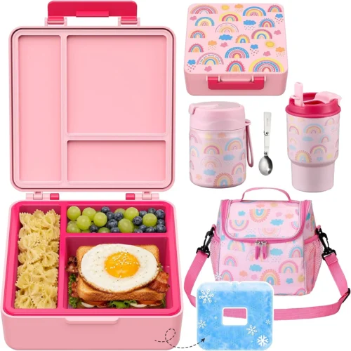 Lunch Box Set with Bento Box Container, 17OZ Stainless Steel Food Soup Thermo, Kids Water Bottle & Portable Insulated Lunch Bag ?C Leakproof