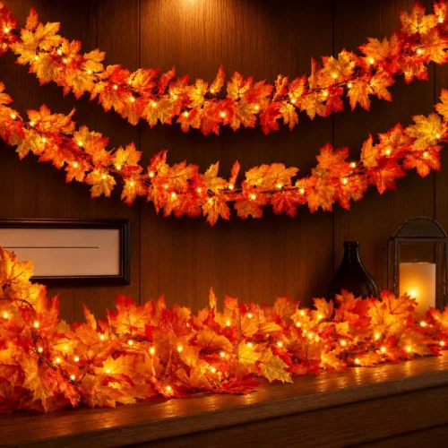 Fall Decor Fall Decorations for Home 9FT Plug in Fall Garland with Lights 50 Orange Bulbs Connectable Lighted Fall Garland Light for Indoor Outdoor