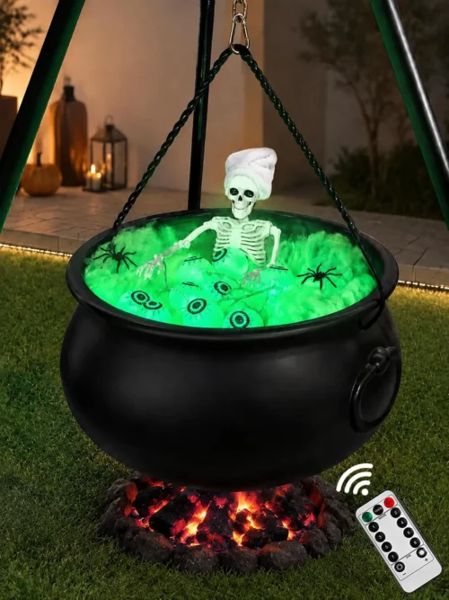 Halloween Decorations Outdoor Indoor, Large Witches Cauldron on 52 Tripod with String Lights, Skeleton and Eyeballs, Hocus Pocus Decor