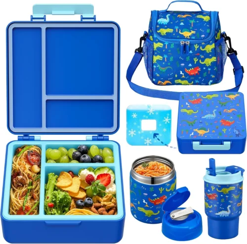 Alternative view of Bento Lunch Box for Kids with 17oz Soup Thermo, Insulated Tumbler Water Bottle and Insulated Lunch Bag, Leak-Proof 3 Compartment Lunch Food Container with Ice Pack for Kids to School-Dinosaur