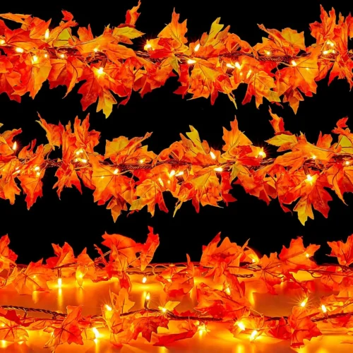 Decorations for Home 9FT Plug in Fall Garland with Lights Halloween Decorations 50 Orange Bulbs, Connectable Fall Lights for Indoor Outdoor Halloween