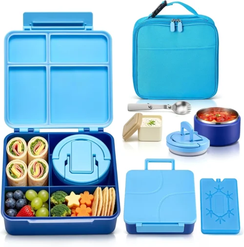 Alternative view of Bento Lunch Box with 8oz Soup Thermo, Kids Leakproof 4 Compartment Lunch Food Containers with Sauce Cup and Ice Pack, Kids Thermo Insulated Hot Food Jar and Lunch Bag for School, Trvael-Black