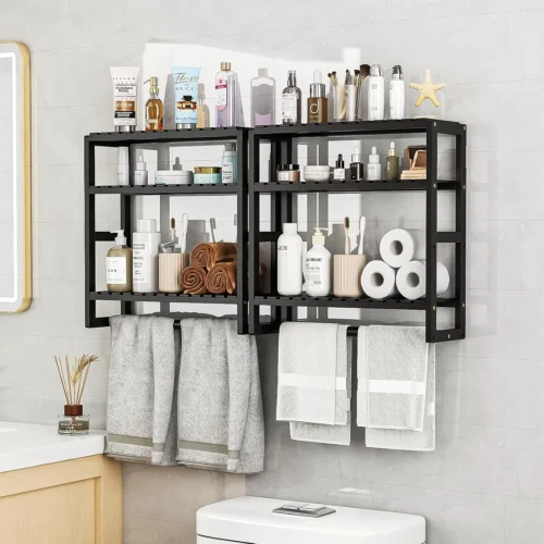 Alternative view of Over The Toilet Storage Bathroom Shelves Wall Mounted 3 Tier Black