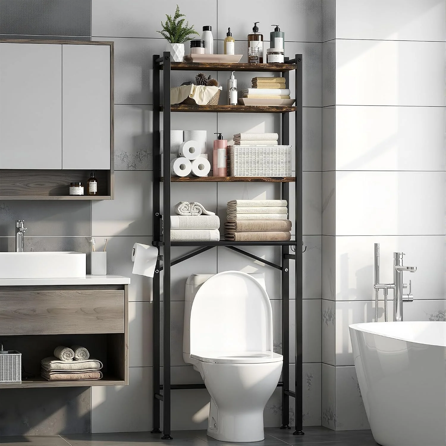 3-Tier Over Toilet Storage, Anti-Tilt, 64 H, Black - Image 7