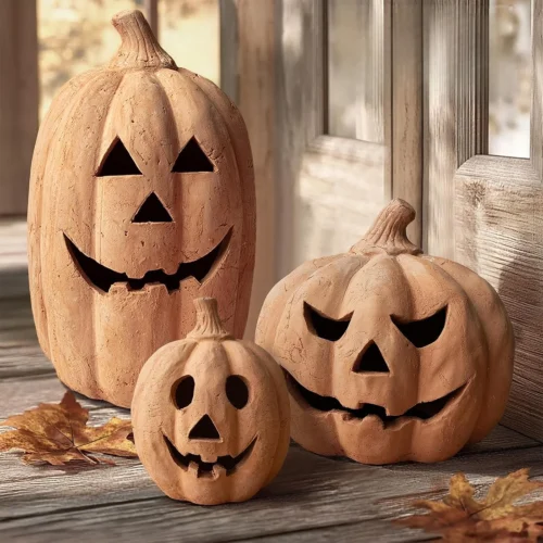 Alternative view of Decor - Handmade Terracotta Pumpkin Jack O' Lantern Outdoor Indoor