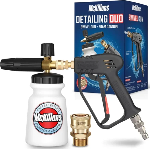 Short Pressure Washer Gun with Swivel - High Pressure Water Handle with 3/8 Male Plug and 1/4?? Quick Connector Coupler - Power Washer Gun Compatible
