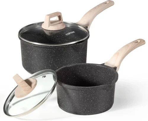 CAROTE Nonstick 1.5Qt & 3.0Qt Sauce Pan Sets with Lid, White