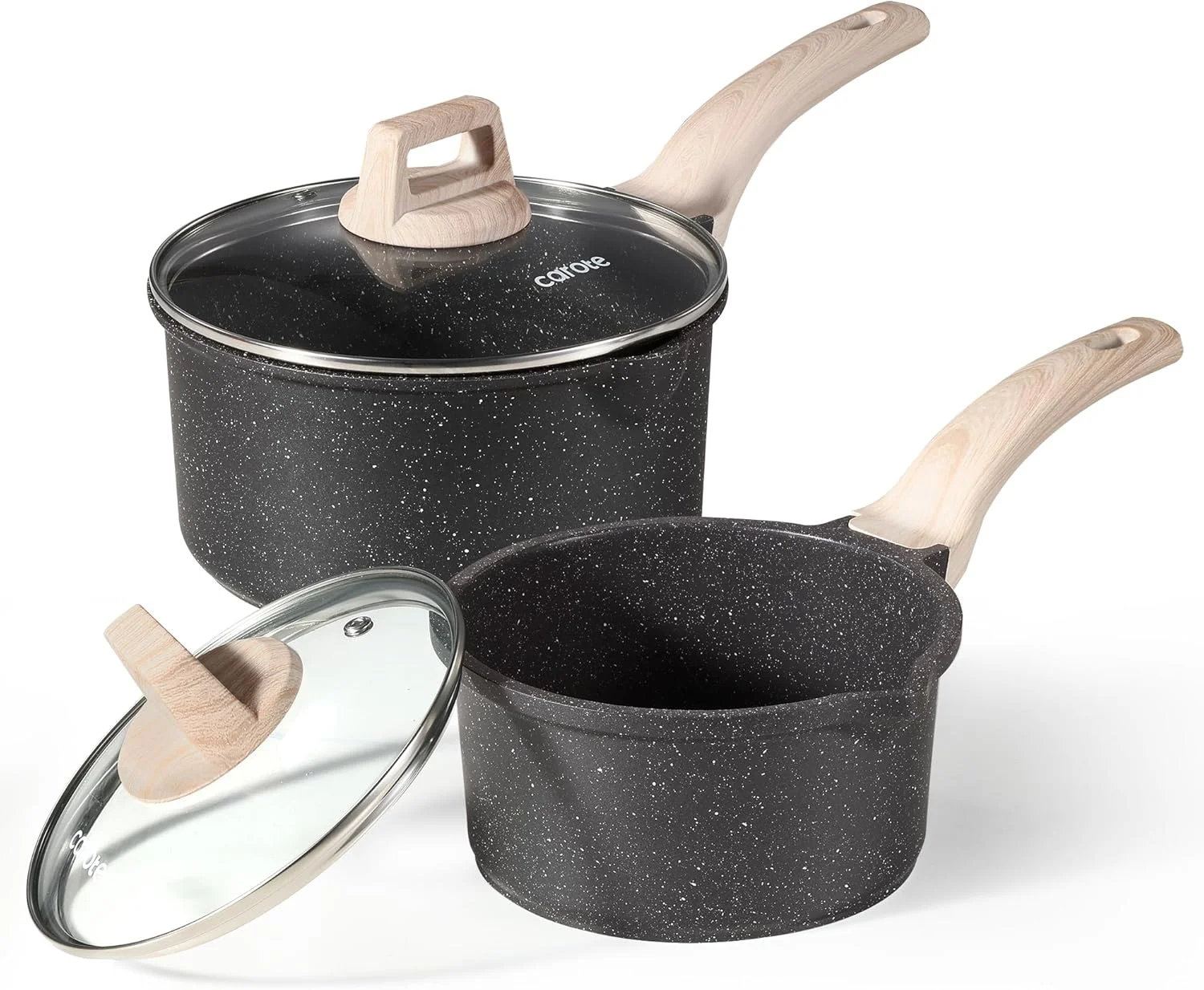 CAROTE Nonstick 1.5Qt & 3.0Qt Sauce Pan Sets with Lid, White
