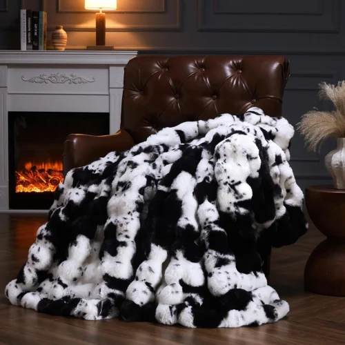 Alternative view of PLUUSHUU Faux Fur Throw Blanket for Couch, Fluffy Fuzzy Plush Bubble Blanket, Soft Warm Cozy Shaggy Rabbit Blanket, Luxury Decorative Gifts for Sofa Bedroom Living Room, 60x50inch (Cow Print-Brown)