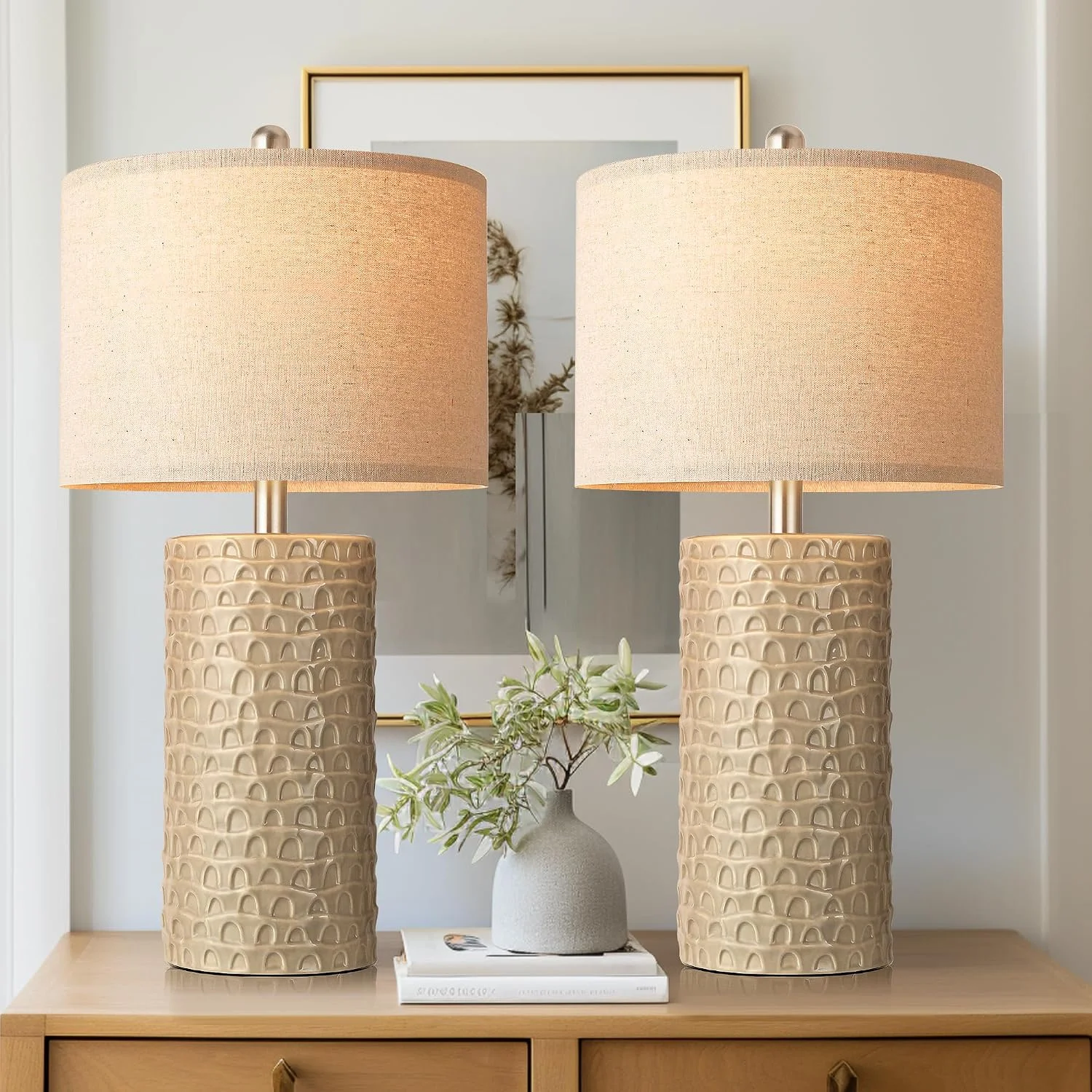 23 Modern Ceramic Table Lamp Set of 2, Table Lamps for Living Room, Rustic Farmhouse Bedside Lamps Nightstand lamp for Bedroom - Image 3