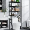Over-The-Toilet Storage Rack, 4-Tier Bathroom Organizer Shelf Over Toilet with Adjustable Shelf and Basket, Freestanding Space Saver Bathroom Shelves Above Toilet for Room (Black)