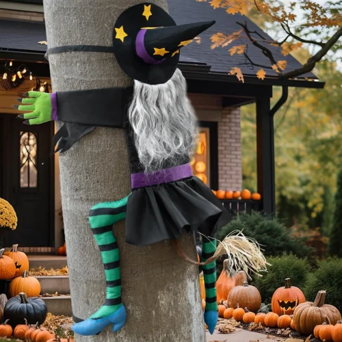 Alternative view of Decorations Outdoor Crashing Witch: 44'' Flying Crashed Witches Hanging into Tree - Halloween Decor for Yard Garden Porch