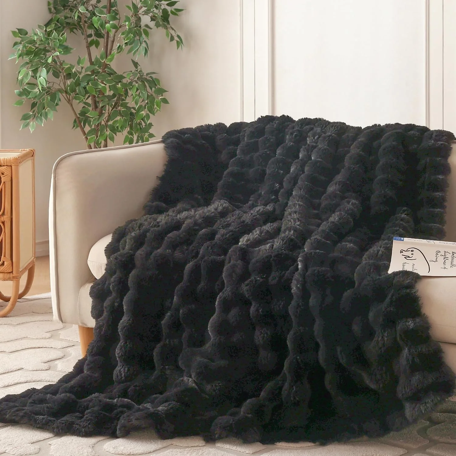 COOVA Soft Bubble Faux Fur Throw Blanket, 50x60, Tie-dye Brown