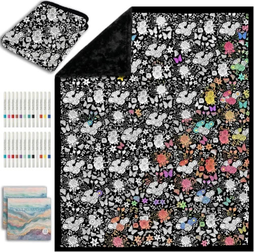 ZHOYIMIMI DIY Cozy Coloring Blankets for Kids & Adults -24 Markers