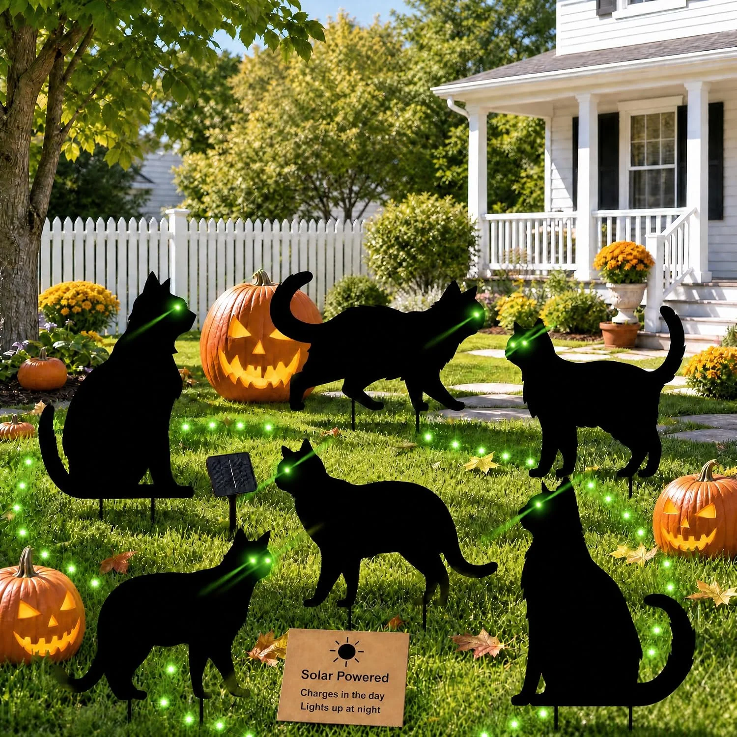Pack Halloween Black Cat Yard Signs, Solar Powered LED Green Eyes - Image 4