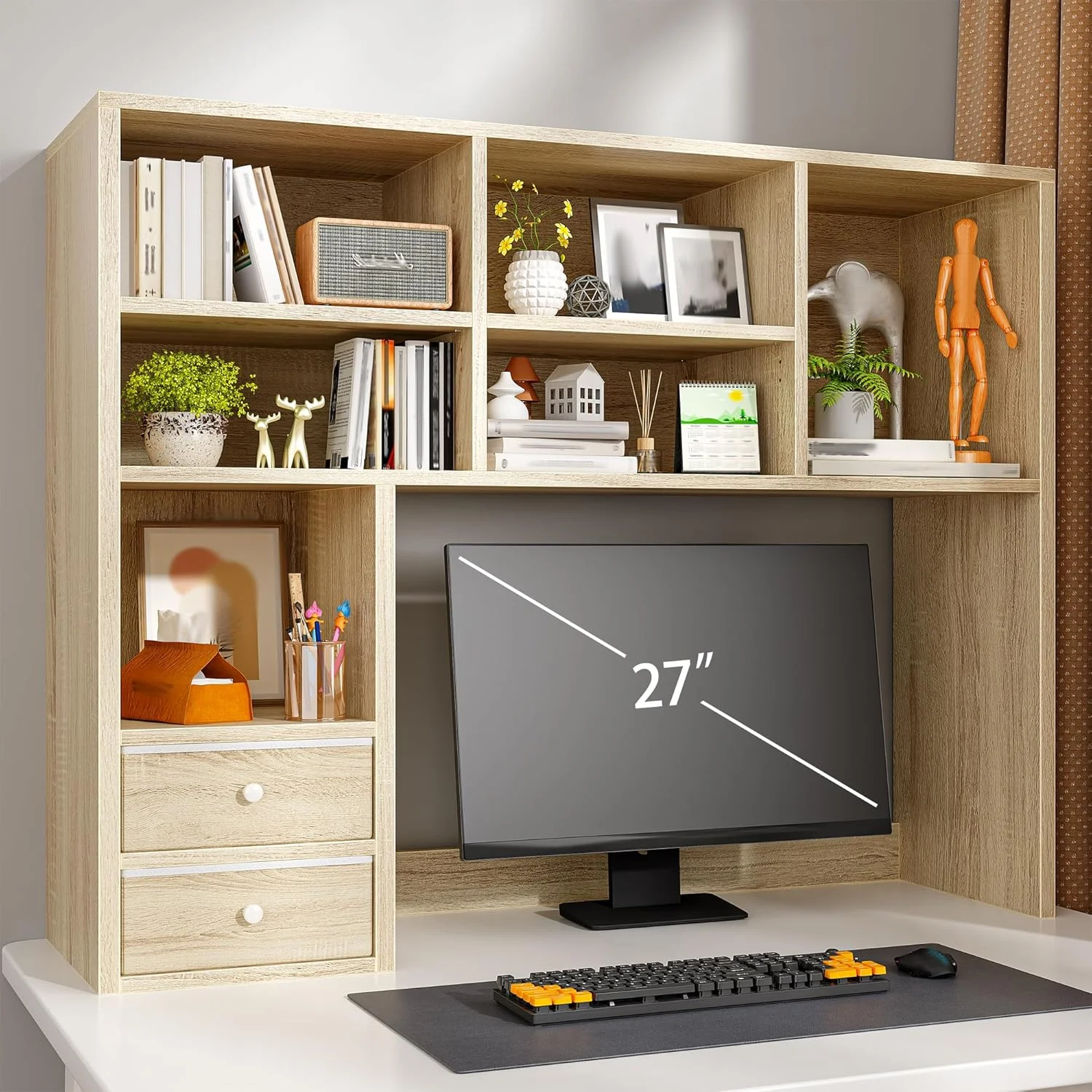 Desktop Bookshelf, 8 Shelves Desk Hutch for Dorm Room, White - Image 3