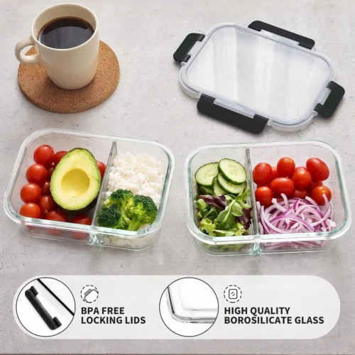 Alternative view of Pack 2 Compartment 36oz Borosilicate Glass Meal Prep Containers with Lids
