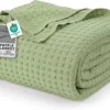 Utopia Bedding 100% Cotton Waffle Blanket Queen Size White, 90x90 Inch