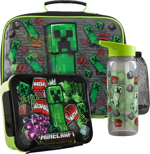 Nook Get Trend Pokemon Insulated Lunch Bag 3Pc Set with Reusable Bento Box & 21.6 fl oz BPA-Free Water Bottle with Straw, Lightweight Pikachu Kids Lunch Box, Gamer Gifts for Boys (Multi Pokemon)