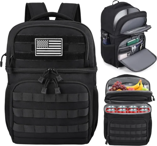 Alternative view of Lunch Backpack for Men, Tactical Inspired Double Deck Cooler Backpack Insulated Leakproof RFID Lunchbox for Work (Black)