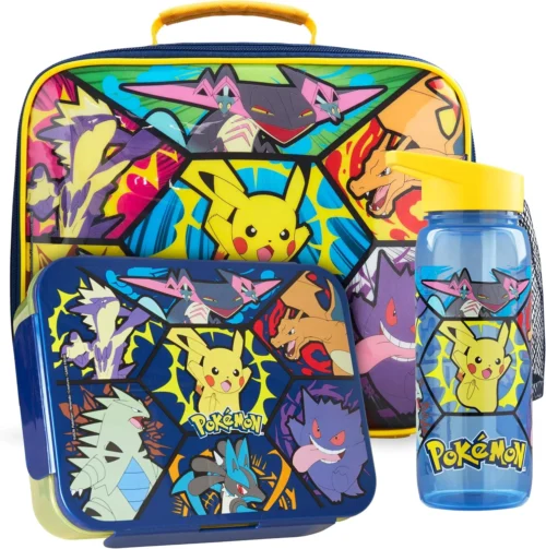 Alternative view of Nook Get Trend Pokemon Insulated Lunch Bag 3Pc Set with Reusable Bento Box & 21.6 fl oz BPA-Free Water Bottle with Straw, Lightweight Pikachu Kids Lunch Box, Gamer Gifts for Boys (Multi Pokemon)